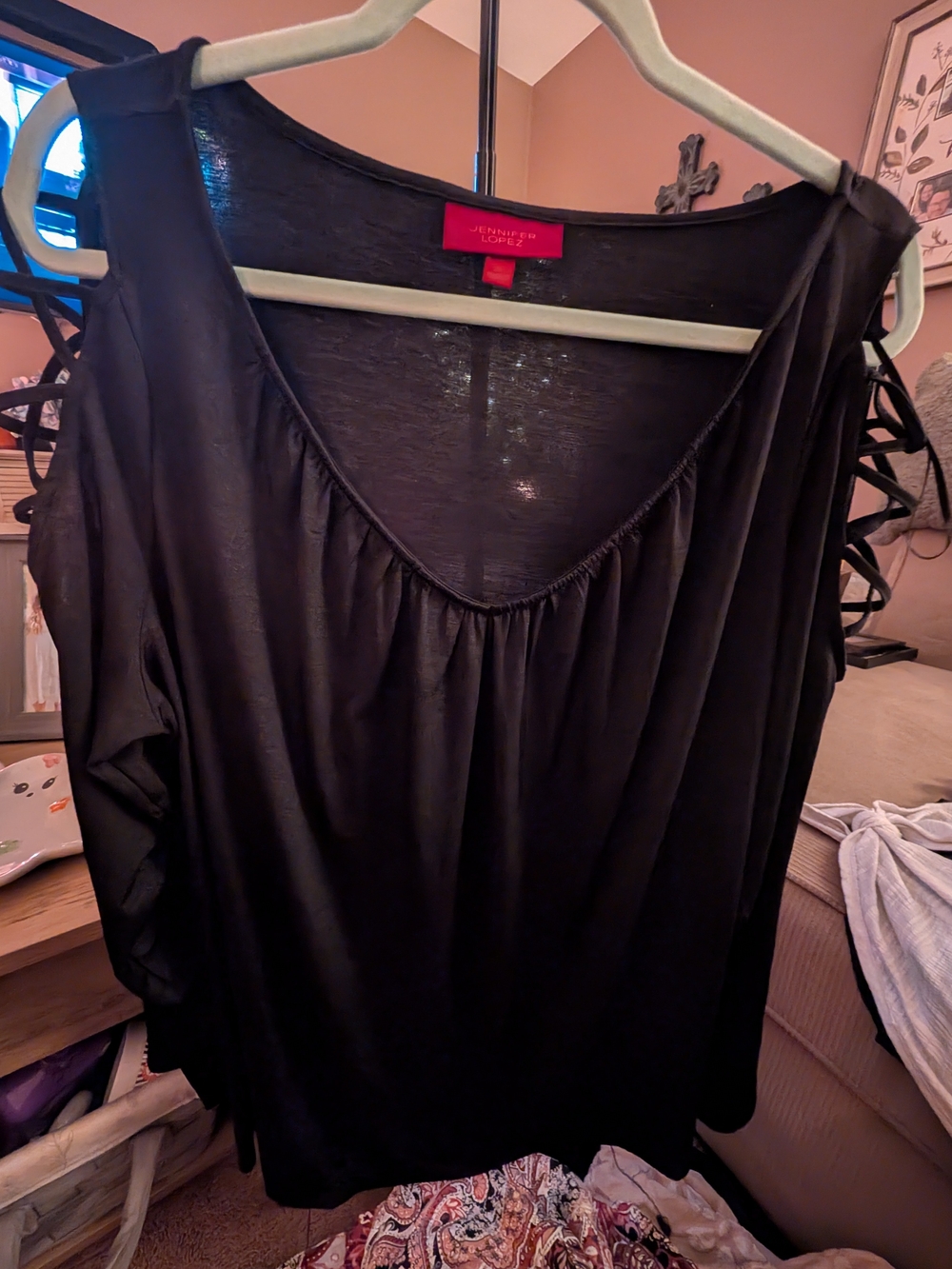 Jennifer Lopez Black Draped Blouse Like New